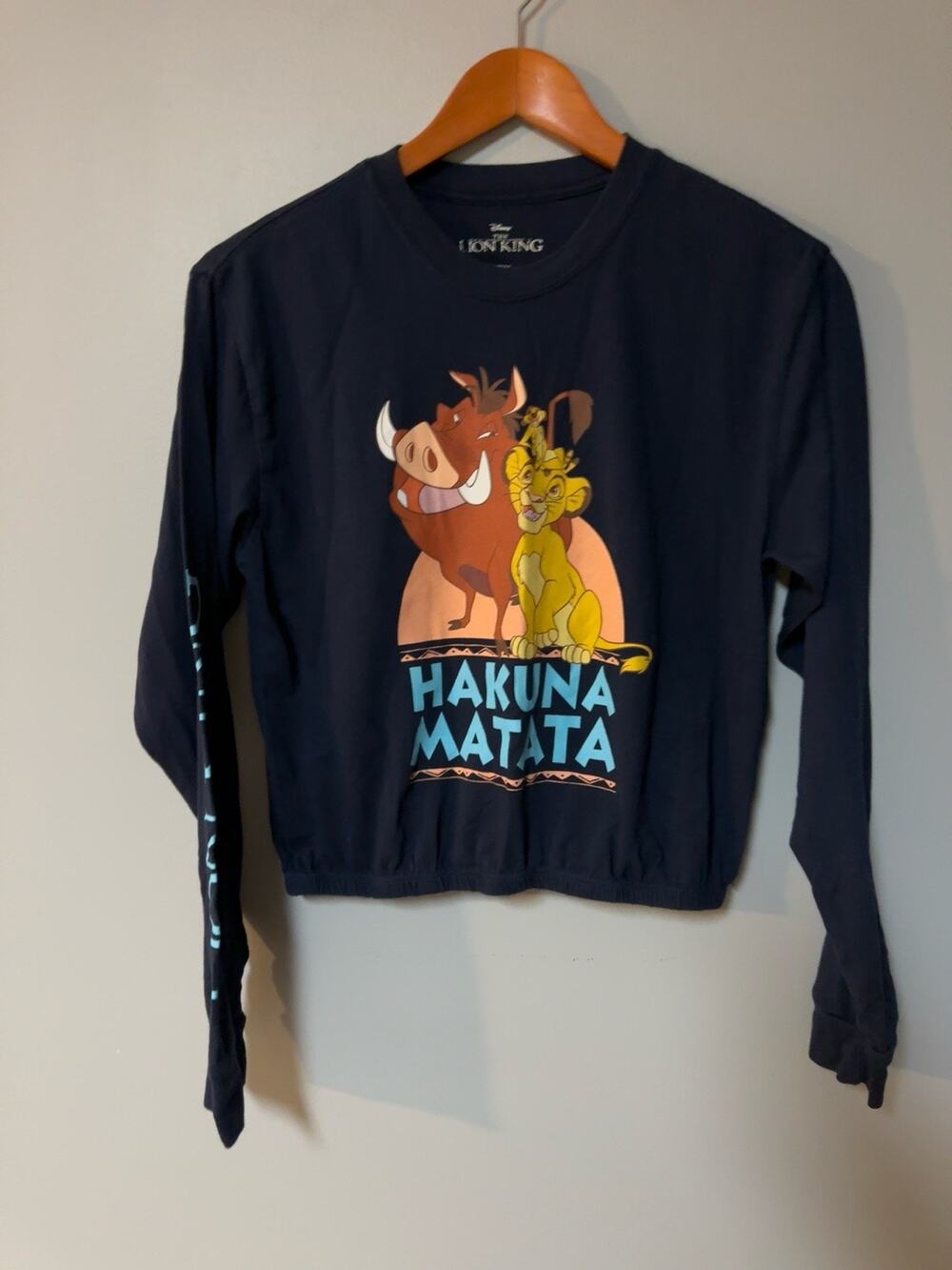 Disney Lion King Hakuna Matata Crop Top Long Sleeve Graphic Tee Womens M